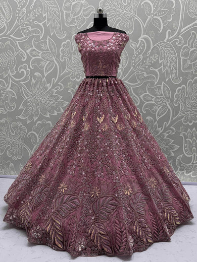 Pretty Pink Dori Embroidered Net Bridal Wear Lehenga Choli